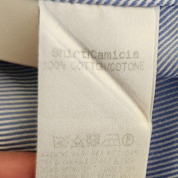 ZEGNA Regular Fit Micro Striped Blue and White Button-down Shirt - Picture 12 of 12